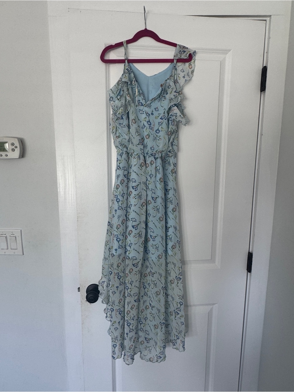 Truly Me Light Blue One-Shoulder Floral Ruffle Maxi Dress
